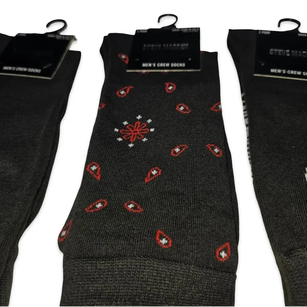 Steve Madden Men's Crew Socks‎ 6 Pair Pack Size 6–12.5 Novelty Fun Designs NEW